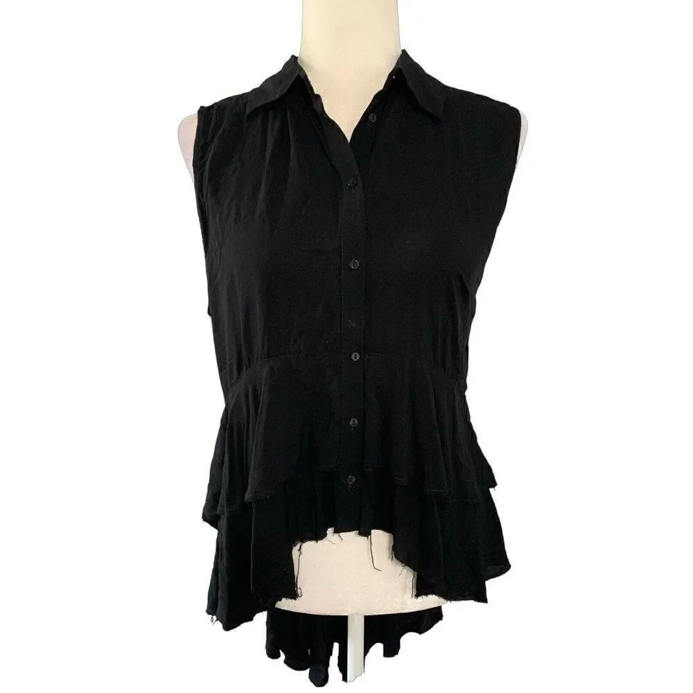 zara womens denim collection button down tank top blouse high low small